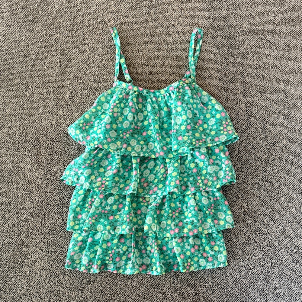 Cherokee Kids Floral Ruffle Top - Green and Pink